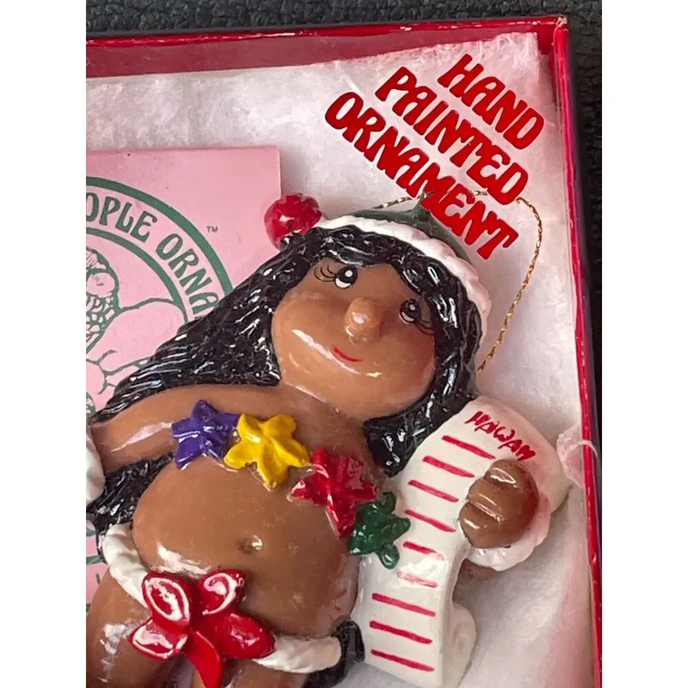 Vintage 1988 Hawaiian Poi People Hula Girl Christmas Ornament w/ Box Hawaii